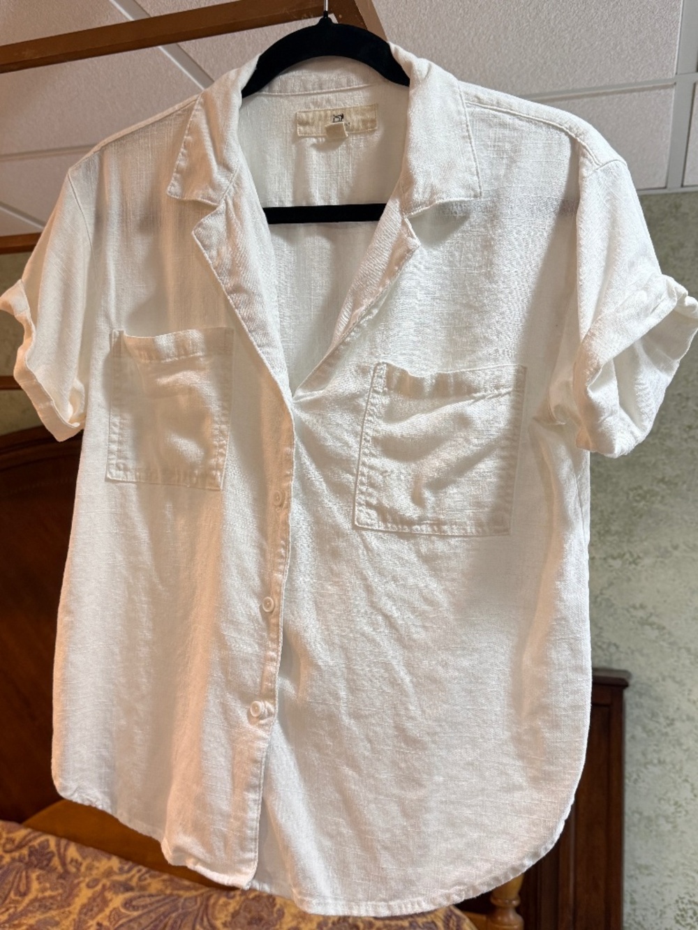 Thread & Supply Linen Blend Button Down Shirt White Casual Coastal Boho Top M